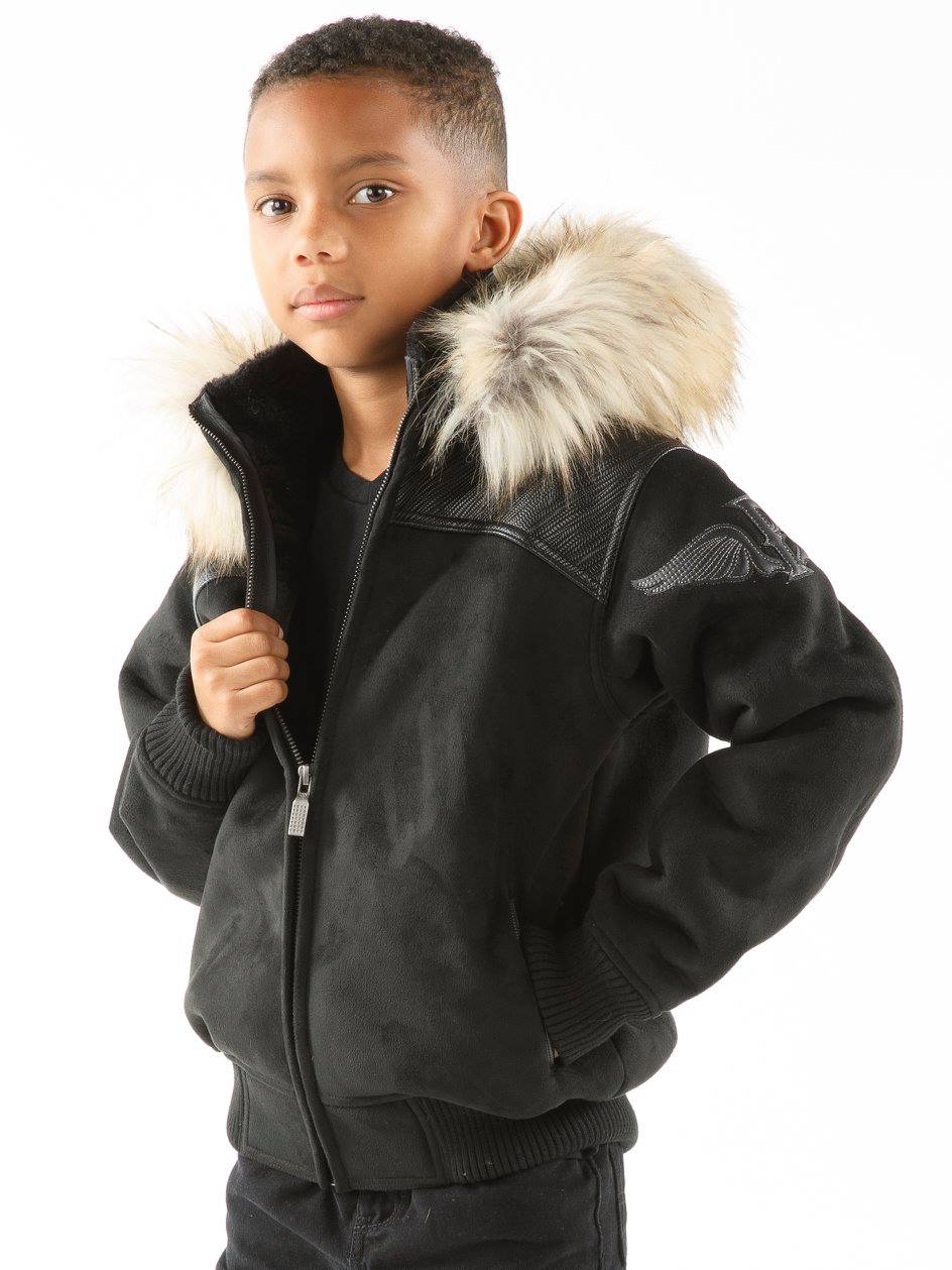 Pelle Pelle Black Wings Fur Hood Wool Jacket