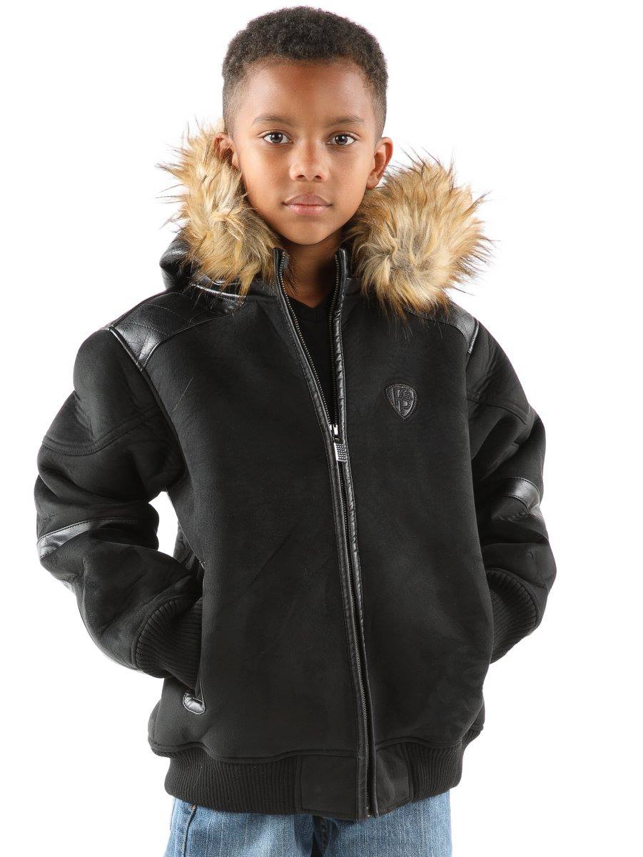 Kids Pelle Pelle Black Fur Hood Wool Jacket