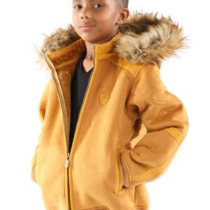 Pelle Pelle Yellow Kids Fur Hood Wool Jacket
