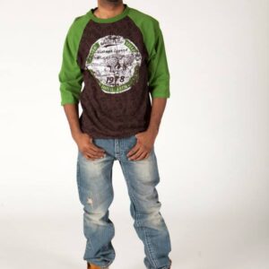 Bold Pelle Pelle Brown T Shirt with Green Sleeves