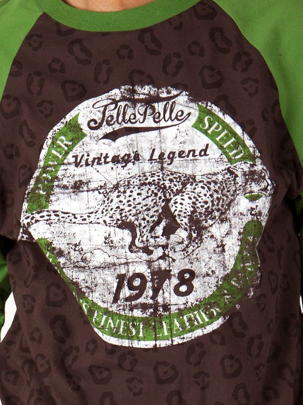 Bold Pelle Pelle Brown T Shirt with Green Sleeves view 2