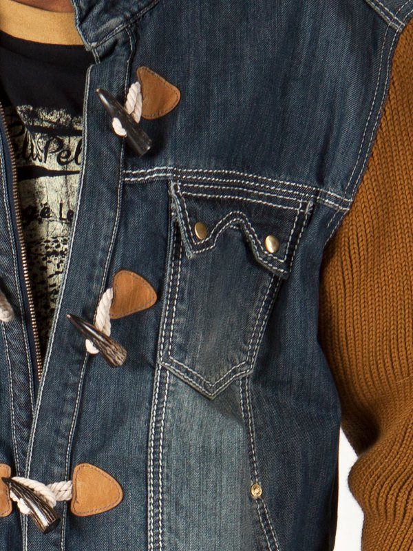 Authentic Pelle Pelle jeans jacket with brown sleeves view 3