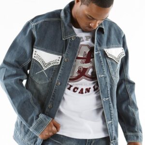 Exclusive Pelle Pelle blue Jeans Jacket With White Pocket