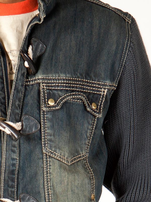 Bold Pelle Pelle Blue Jeans Jacket With Gray Sleeves view 4