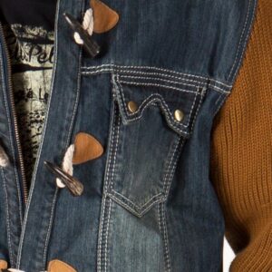 Authentic Pelle Pelle jeans jacket with brown sleeves view 2