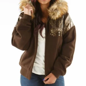 Brown Fur Hood Pelle Pelle Wool Jacket view 2