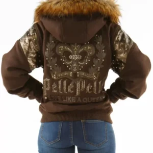 Brown Fur Hood Pelle Pelle Wool Jacket
