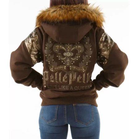 Brown Fur Hood Pelle Pelle Wool Jacket