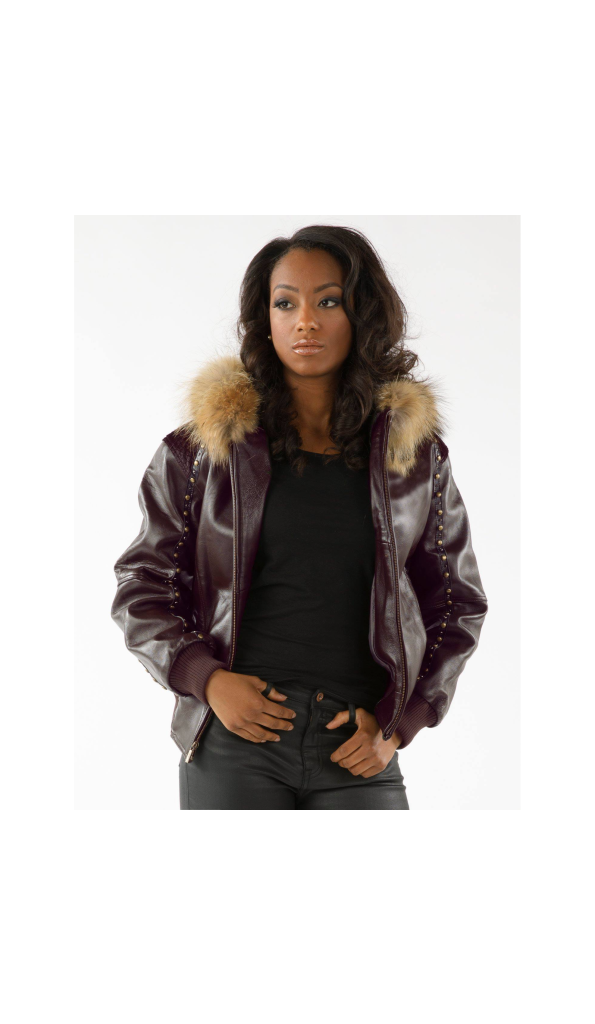 Authentic Pelle Pelle Studded Line Jacket Burgundy