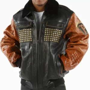 MB Pelle Pelle Black Brown Studded Jacket