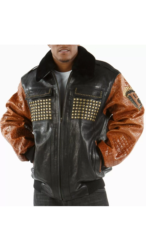 MB Pelle Pelle Black Brown Studded Jacket