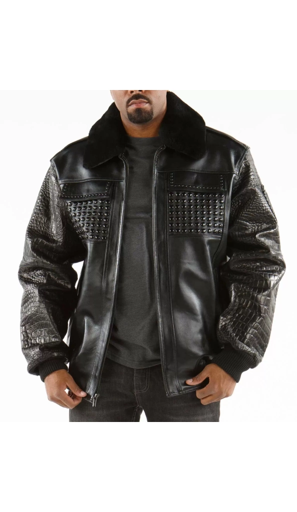 Pelle Pelle Black Fur Collar Studded Jacket