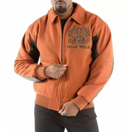 Orange Pelle Pelle Wool Leather Jacket