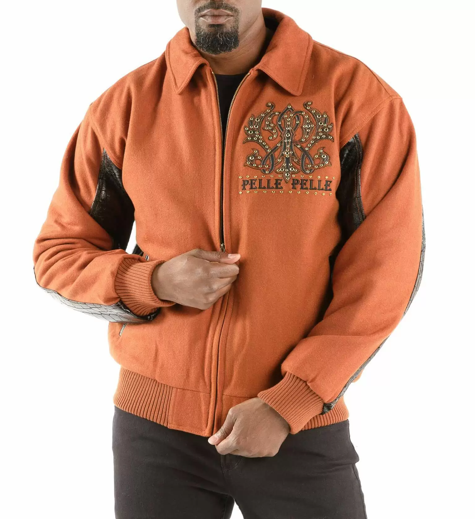 Orange Pelle Pelle Wool Leather Jacket view 2