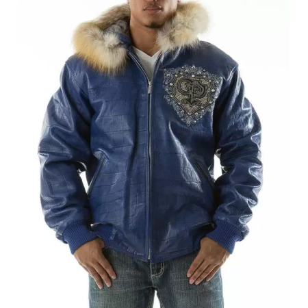 Pelle Pelle Blue PP Crest Fur Hood Jacket