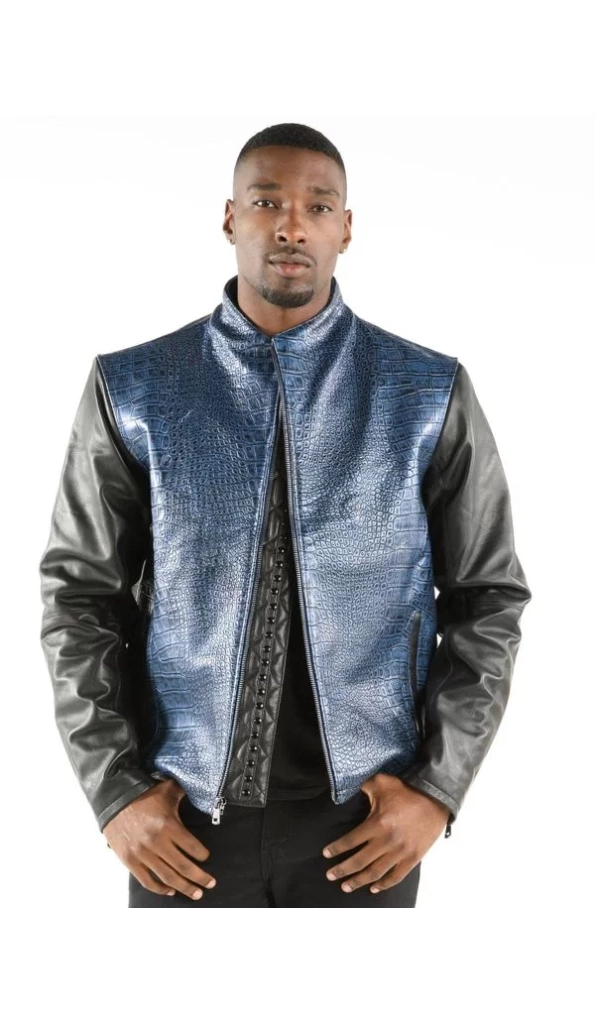 Exclusive Pelle Pelle China Collar Biker Blue Jacket