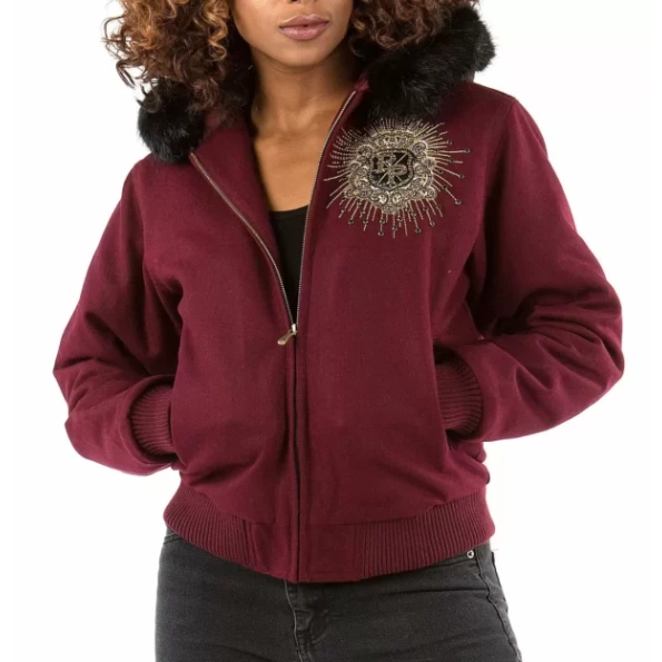 Pelle Pelle Hooded Crest Maroon Jacket