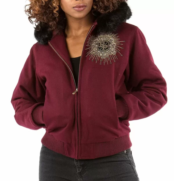 Pelle Pelle Hooded Crest Maroon Jacket view 2