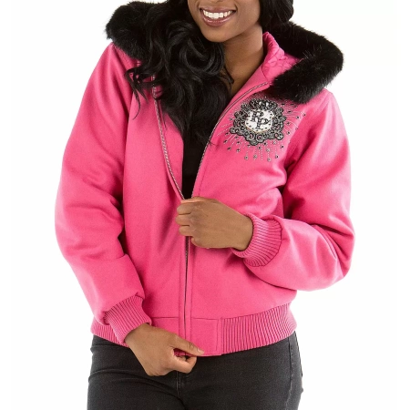 Pelle Pelle Hooded Crest Pink Wool Jacket