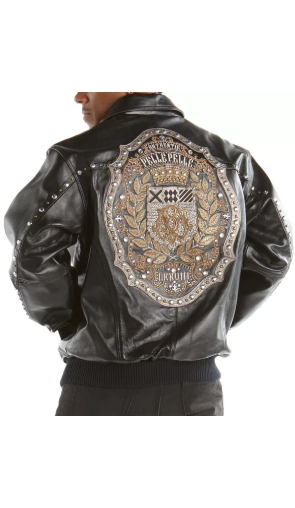 Black Pelle Pelle MB Emblem Studded Jacket