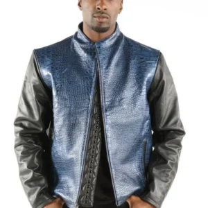 Authentic Pelle Pelle Mens Blue Crocodile Skin Jacket