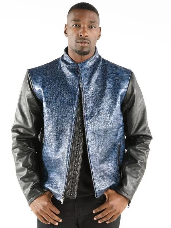 Authentic Pelle Pelle Mens Blue Crocodile Skin Jacket