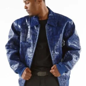 Bold Pelle Pelle Mens Crocodile Skin Blue Jacket