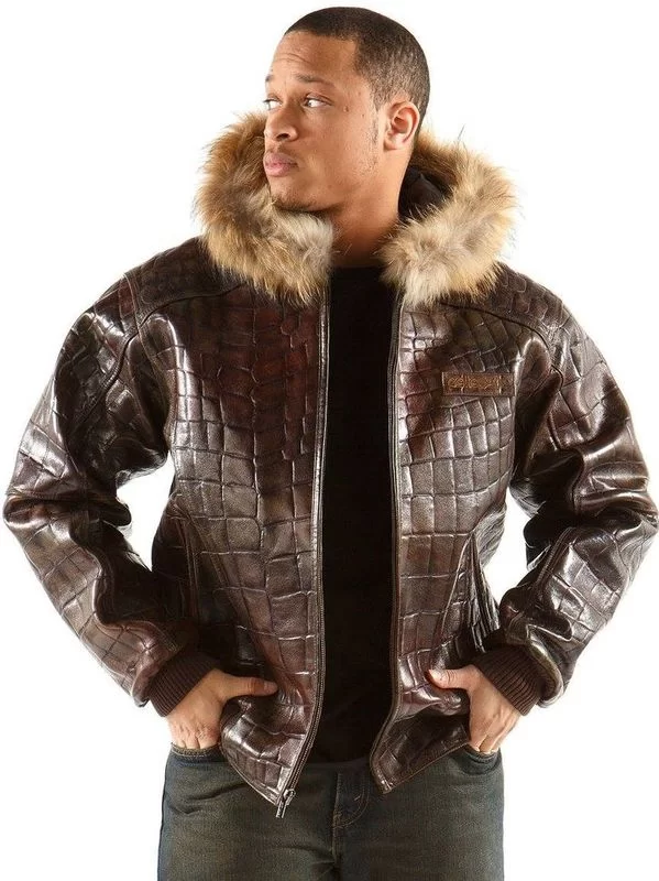 Bold Pelle Pelle Mens Crocodile Brown Jacket