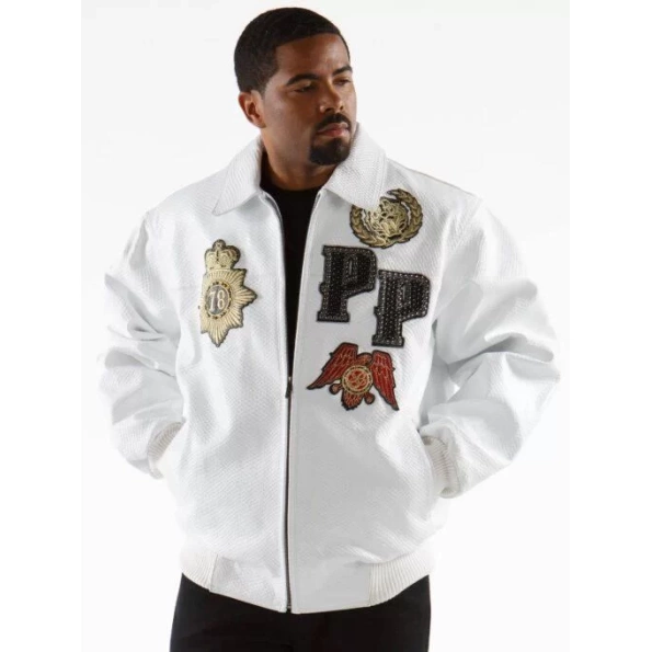 White Pelle Pelle Mens Patched Jacket