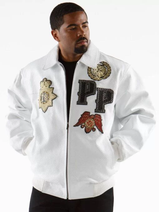 Best White Pelle Pelle Mens Patched Jacket view 2