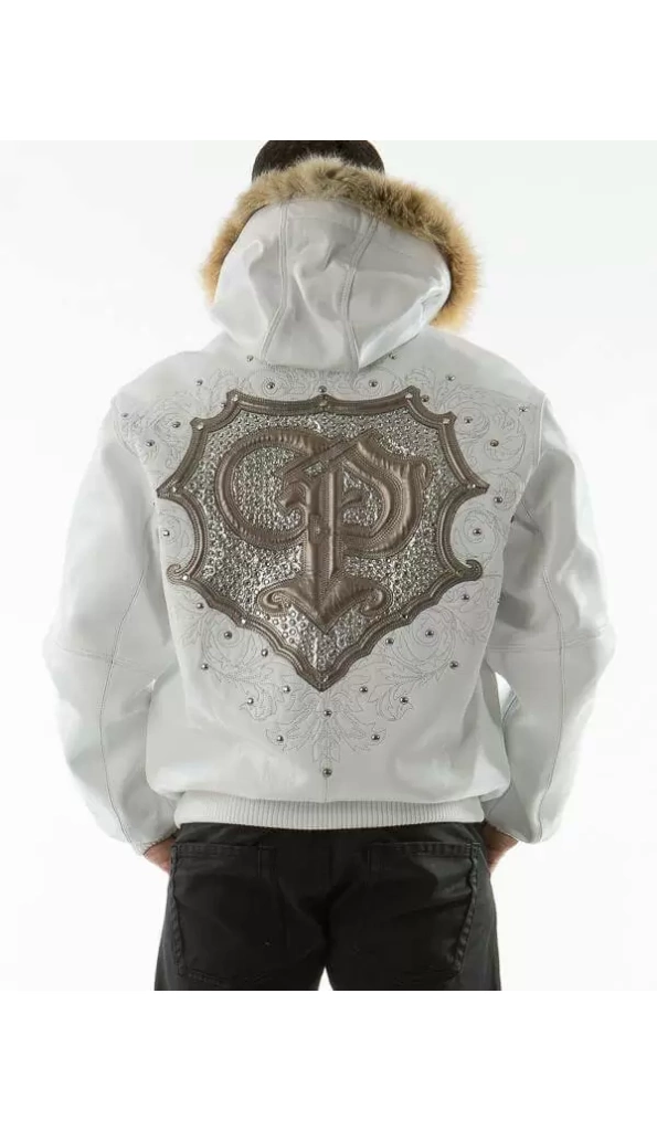 Pelle Pelle White PP Crest Fur Hood Jacket