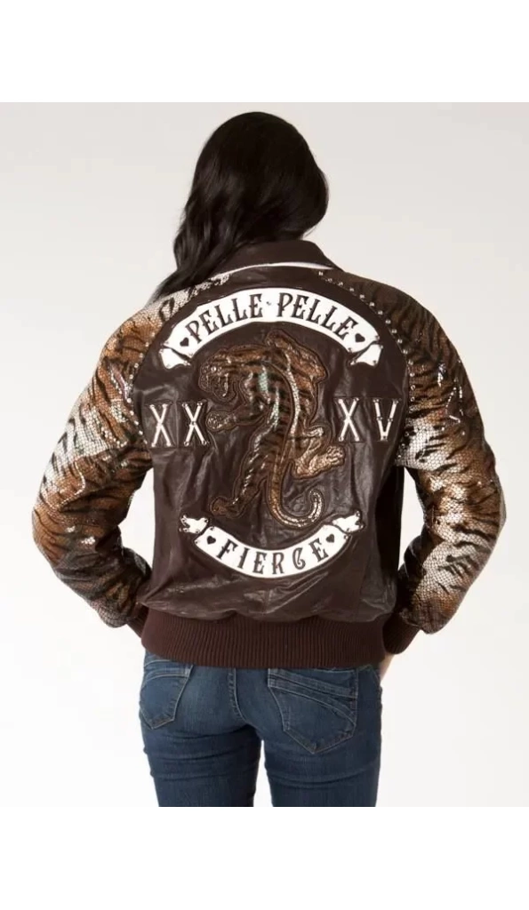 Bold Pelle Pelle Womens Cheetah Sleeves Brown Jacket