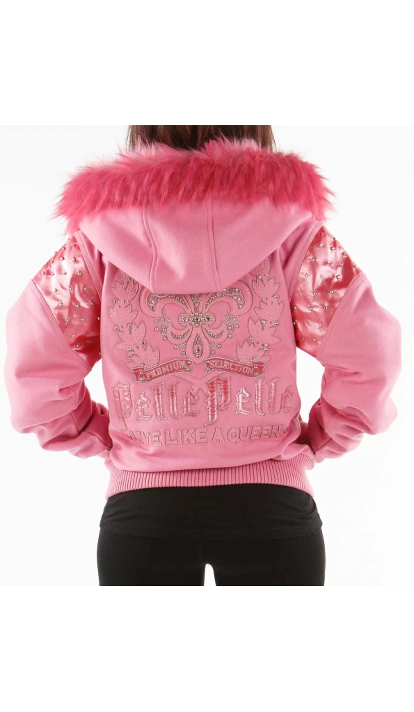 Pink Pelle Pelle Fur Hood Wool Jacket
