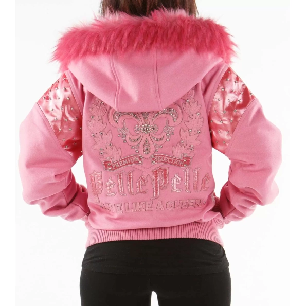 Pink Pelle Pelle Fur Hood Wool Jacket