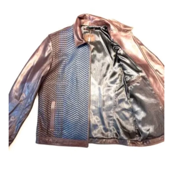 Pelle Pelle Brown Weaved Bomber Jacket