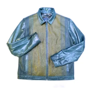 Pelle Pelle Blue Weaved Bomber Jacket view 1