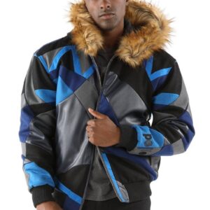Pelle Pelle Blue Abstract Wool Zipper Jacket view 1