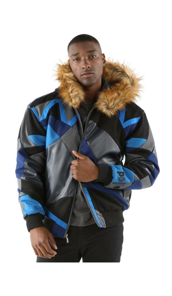 Pelle Pelle Blue Abstract Wool Zipper Jacket