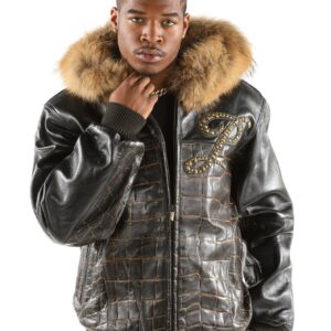 Black Pelle Pelle Crocodile Fur Hood Jacket view 2