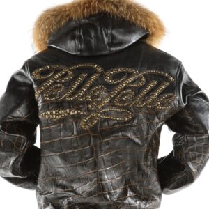 Black Pelle Pelle Crocodile Fur Hood Jacket