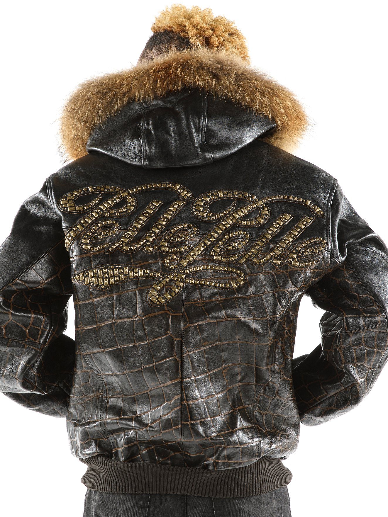 Black Pelle Pelle Crocodile Fur Hood Jacket