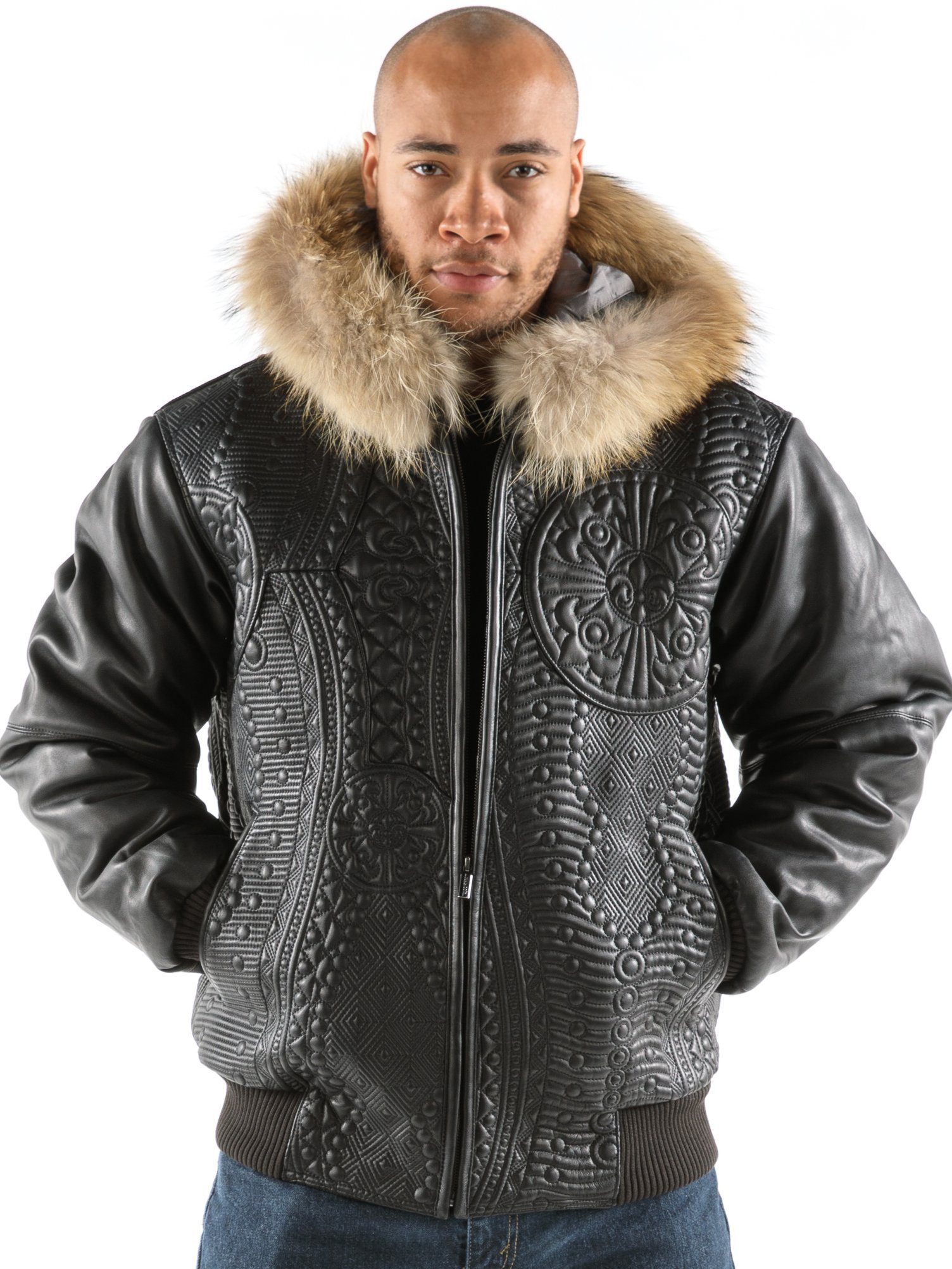 Pelle Pelle Black Encrusted Hooded Jacket