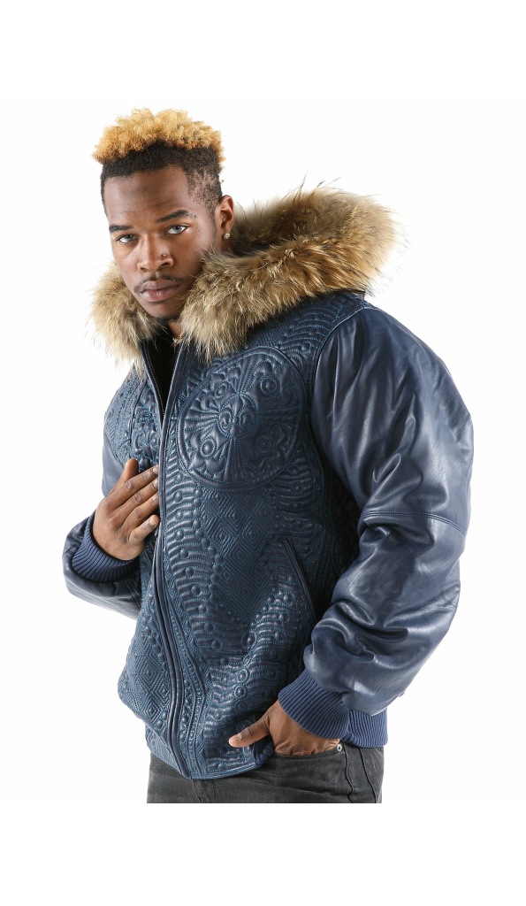Pelle Pelle Blue Encrusted Hooded Jacket