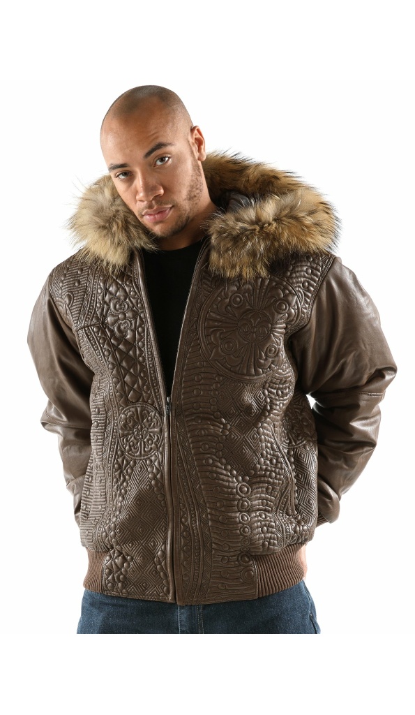Brown Pelle Pelle Encrusted Hooded Jacket