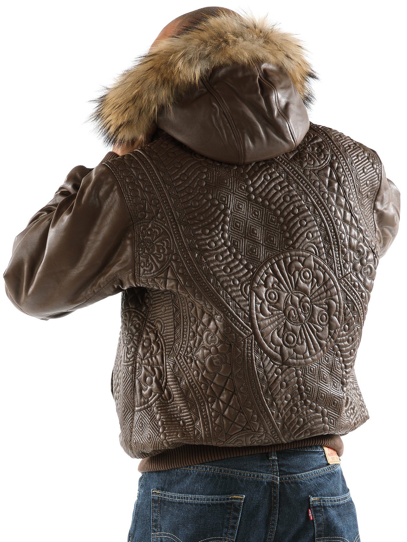 Brown Pelle Pelle Encrusted Hooded Jacket