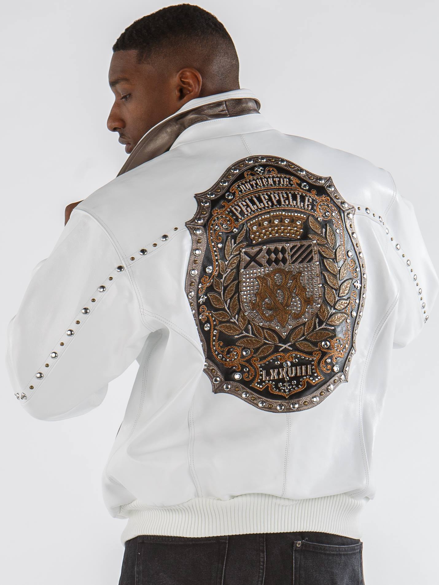 Royal Pelle Pelle Luxury White Stud Jacket