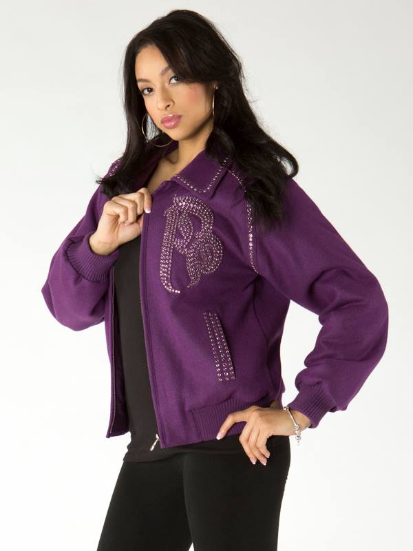 Women Pelle Pelle Purple Studded Wool Jacket