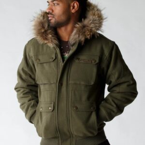 Pelle Pelle Men Green Fur Hood Wool Jacket view 1