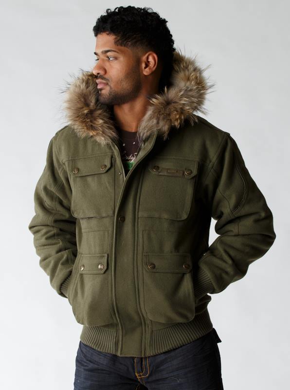 Pelle Pelle Men Green Fur Hood Wool Jacket