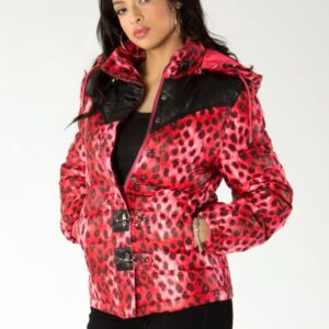 Pelle Pelle Red Puffer Cheetah Print Jacket